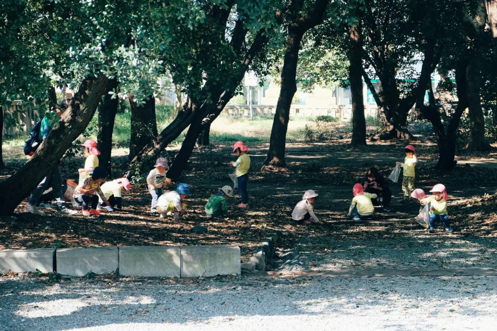 children playing in nature
